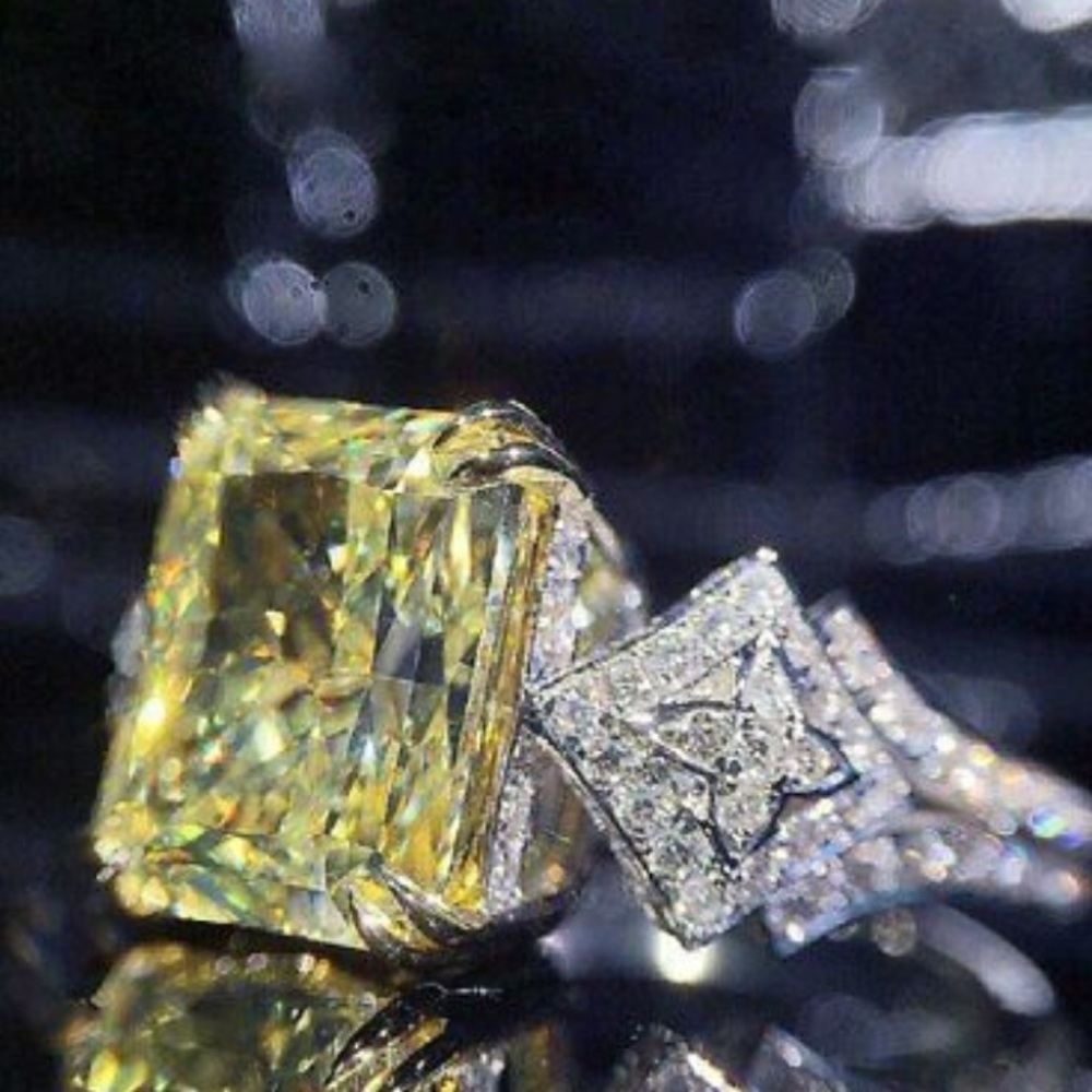 NWT YELLOW SQUARE STONE 925 Sterling Silver Ring - Picture 1 of 7